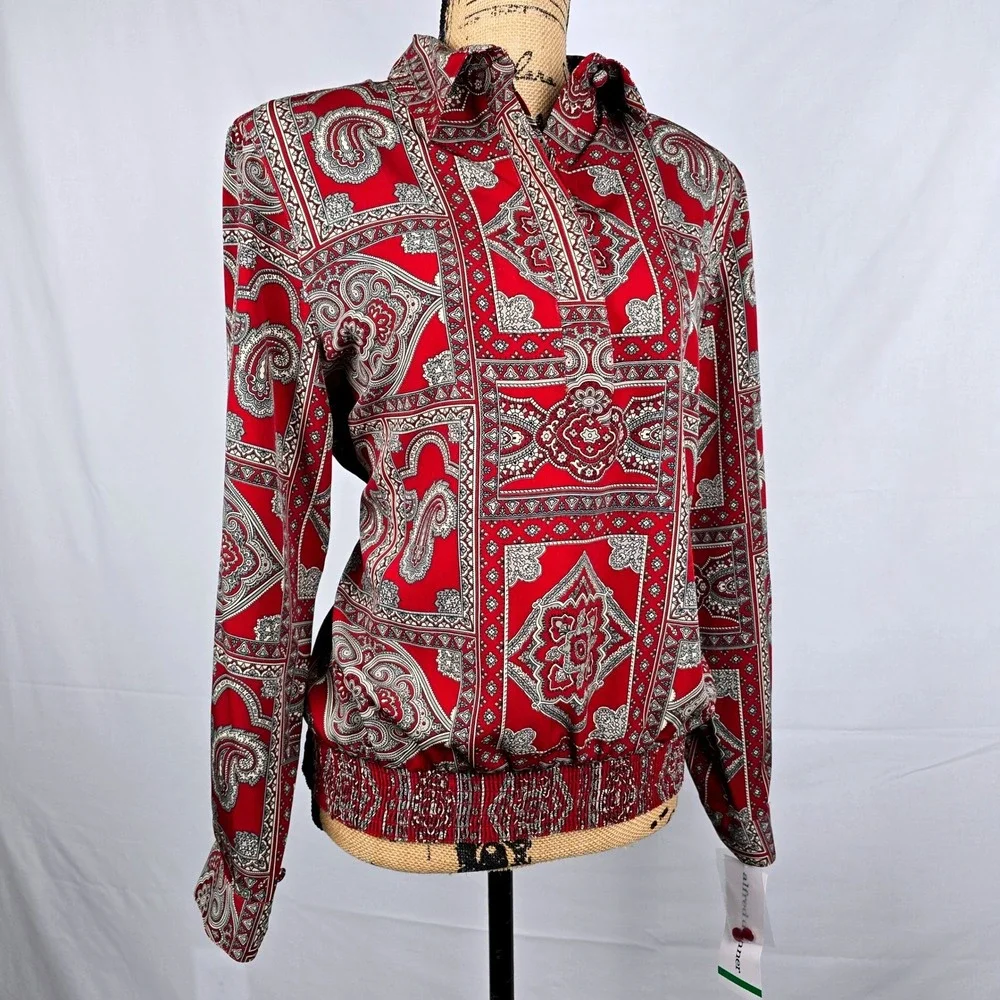 Vintage 90s Alfred Dunner‎ Downing Street Red Paisley Blouse 33548 Size 10 NEW